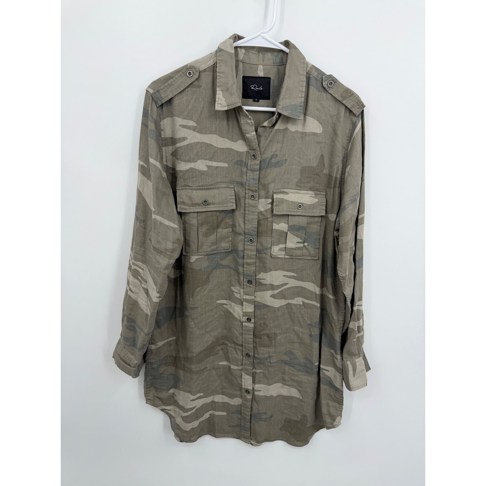Railsβ Lennon Camo Utility Shirt Womens Small Green Linen Blend Military Jacket